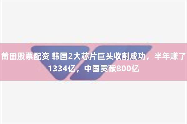 莆田股票配资 韩国2大芯片巨头收割成功，半年赚了1334亿，中国贡献800亿